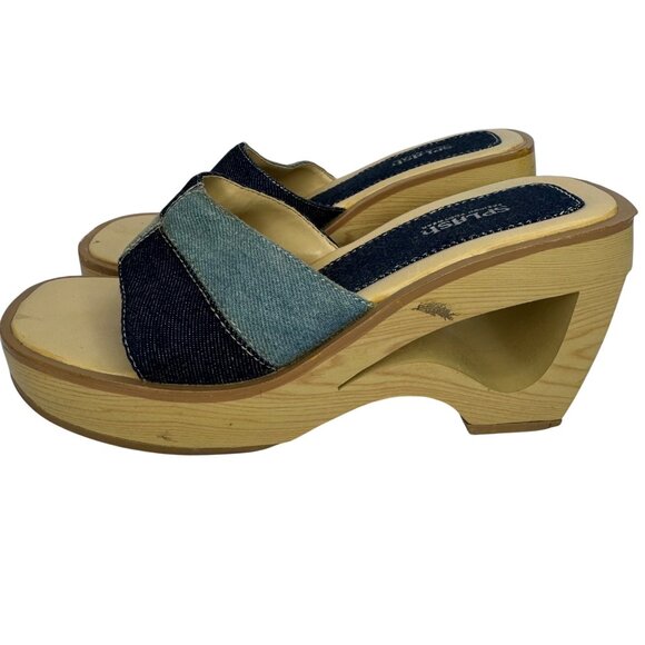 Vintage Y2K‎ Splash Wooden Platform Sandals With Denim Patchwork Straps Bratz - Picture 5 of 9